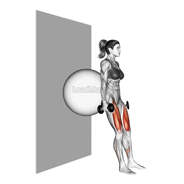 Dumbbell Squat (back on stability ball wall) demonstration