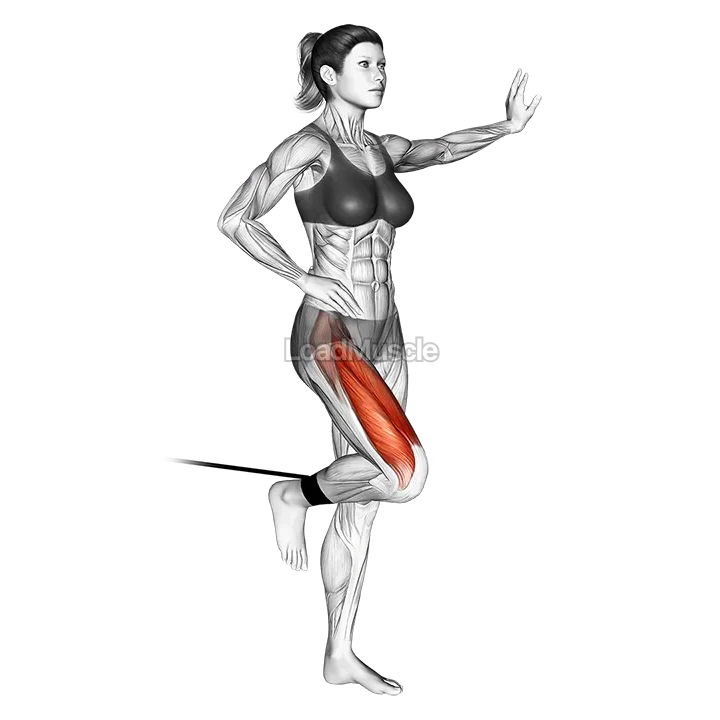 Band standing leg extension demonstration