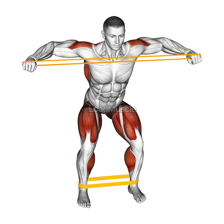 Resistance Band Squatting Front Warming-up demonstration