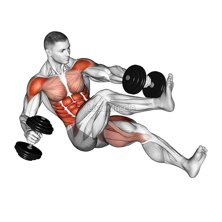 Dumbbell Seated Tuck Twisting Crunch on Floor demonstration