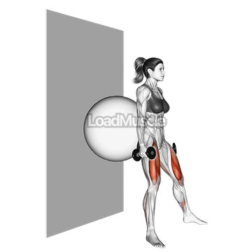 Dumbbell Sumo Squat (back on stability ball wall)