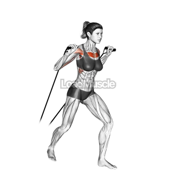 Band standing incline chest press