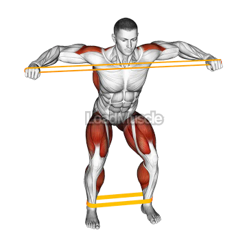 Resistance Band Squatting Front Warming-up