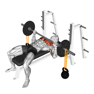 Barbell Bench Press with Band Suspended Kettlebell