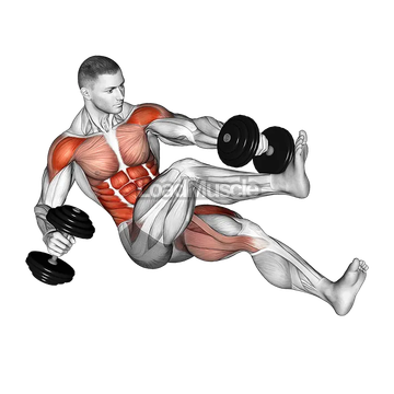 Dumbbell Seated Tuck Twisting Crunch on Floor